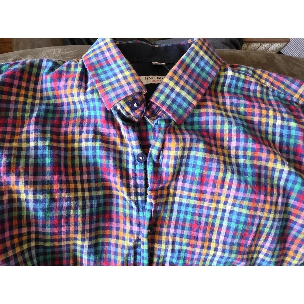 Isaac Mizrahi Button-Down Shirt 16 Boys Plaid Multicolor Cotton Long Sleeve Top